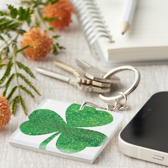 Llavero Purpurina Shamrock Acrylic Keychain - St. Patrick (Frente Derecha)