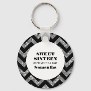 Llavero Purpurina Silver Chevron Sweet 16 Keychain