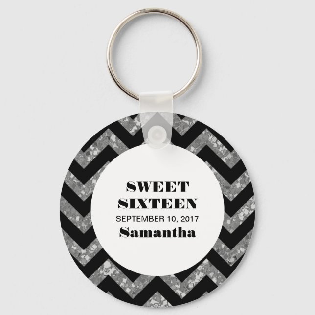 Llavero Purpurina Silver Chevron Sweet 16 Keychain (Anverso)