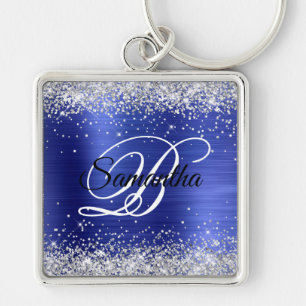 Llavero Purpurina Sparkly Silver Monograma de Relieve meta