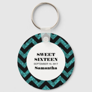 Llavero Purpurina Turquoise Chevron Sweet 16 Keychain