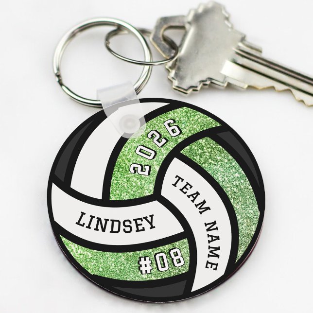 Llavero Purpurina Verde del jugador del equipo de voleibol (Volleyball Team Player Glitter Keychain)