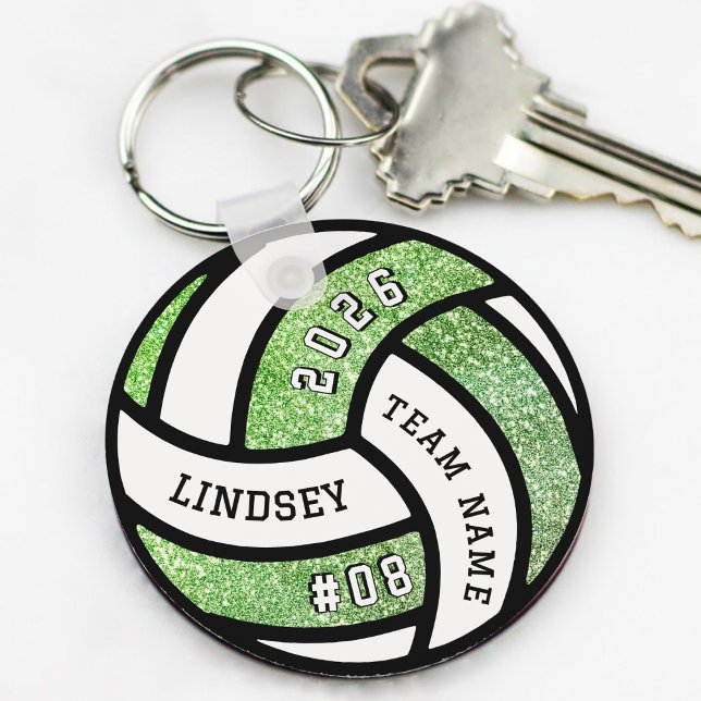 Llavero Purpurina Verde del jugador del equipo de voleibol (Volleyball Team Player Green Glitter Keychain
)
