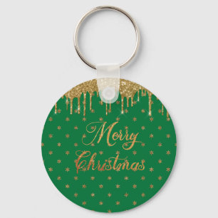 Llavero Purpurina verde y dorado - feliz navidad