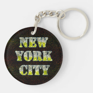 Llavero Purpurinas de Oro Plateado de Nueva York