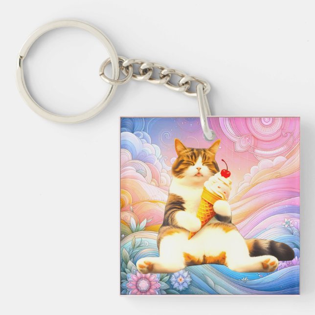 Llavero Purrfectly Asleep – Cat Holding Ice Cream Cone (Frente)