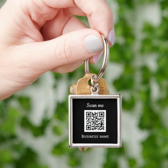 Llavero QR Code Business Logo Profesional Negro Moderno (Mano)