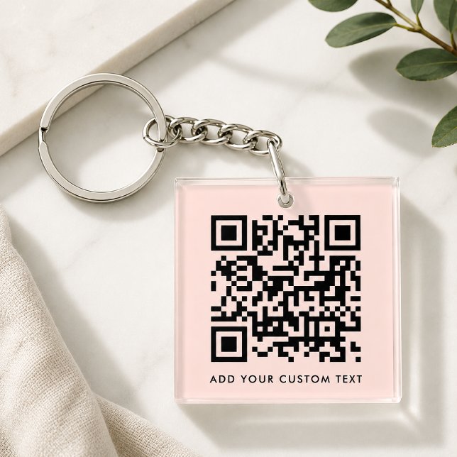 Llavero QR Code Minimalist Simple Blush Pink Custom Text (Versatile editable pink keychain template with interactive QR code for business or personal use.)