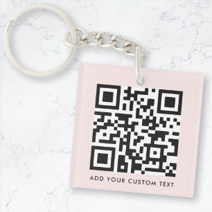 Llavero QR Code Minimalist Simple Blush Pink Custom Text