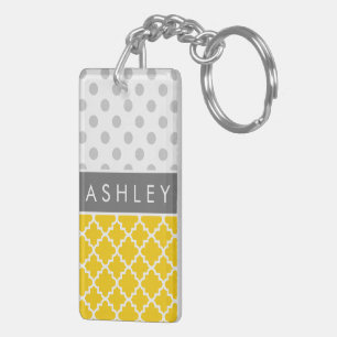 Llavero Quatrefoil amarillo y modelo de lunar gris