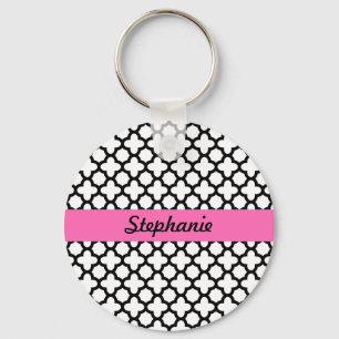 Llavero Quatrefoil blanco y negro