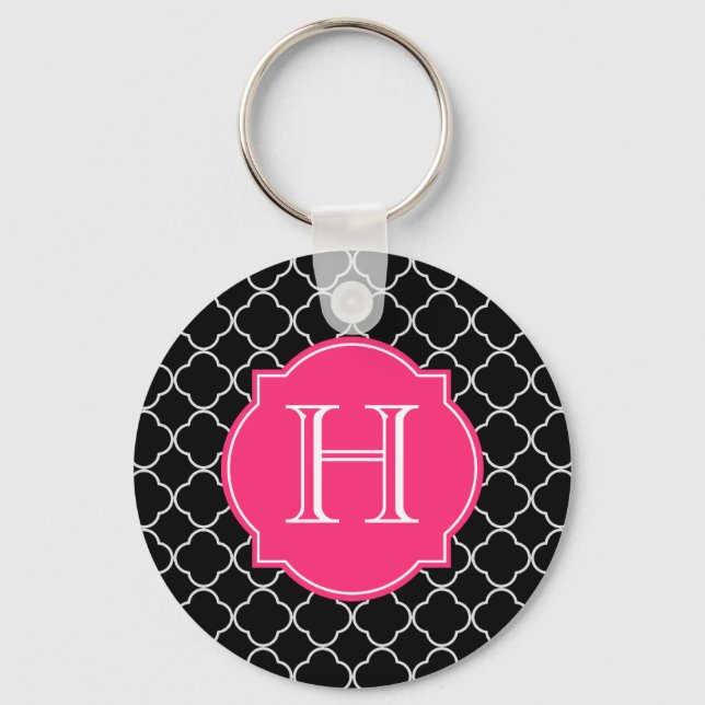 Llavero Quatrefoil blanco y negro con monograma (Anverso)