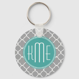 Llavero Quatrefoil gris con el monograma de encargo de la