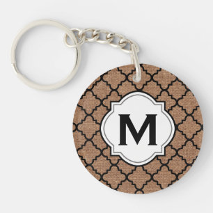 Llavero Quatrefoil negro en la arpillera rústica - moda