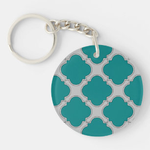 Llavero Quatrefoil verde azulado y gris