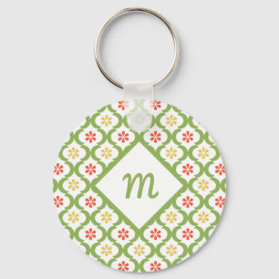 Llavero Quatrefoil verde Girly Cute Daisies y Monograma