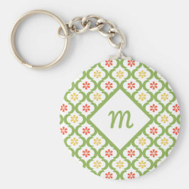 Llavero Quatrefoil verde Girly Cute Daisies y Monograma