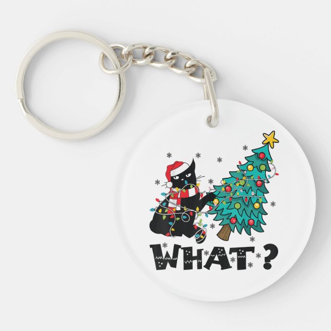 Llavero QUÉ curioso gato negro que salpica el árbol de Nav (Frente)