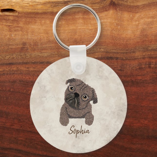 Llavero ¿Qué hay en un Pugaccino-Cute Perro-Pug? (Reverso )