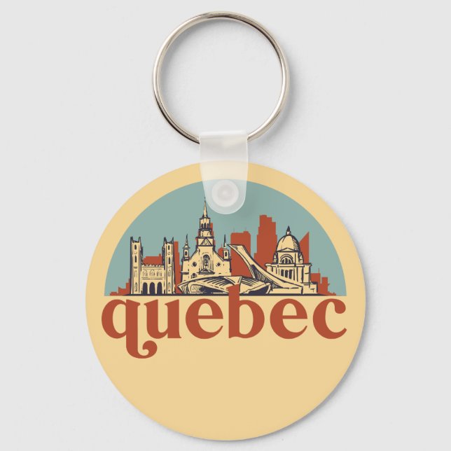 Llavero Quebec Canadá Retro City Skyline Cityscape Art (Anverso)