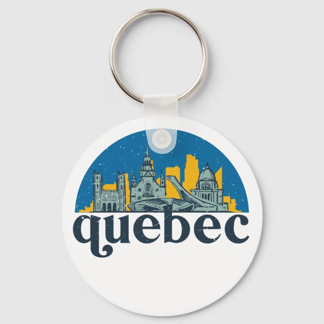 Llavero Quebec Canadá Vintage City Skyline Arte (Anverso)