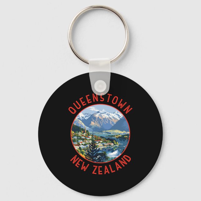 Llavero Queenstown New Zealand Retro Distressed Circle  (Anverso)