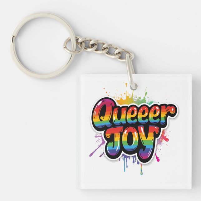 Llavero Queer Joy Rainbow Pride Typography – LGBTQ+ Quotes (Frente)