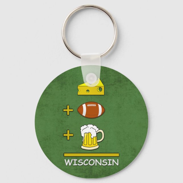 Llavero Queso, fútbol y cerveza significa Wisconsin (Anverso)