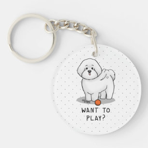 Llavero ¿Quieres jugar? Perro de Bichon Frise con bola - l