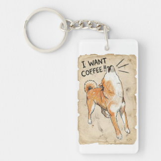 Llavero Quiero Café – Boceto Antiguo de Shiba Inu Gritando