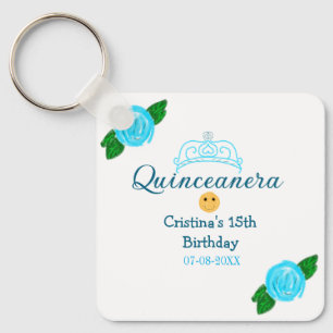 Llavero Quinceañera años cumpleaños 15 corona de rosa azul