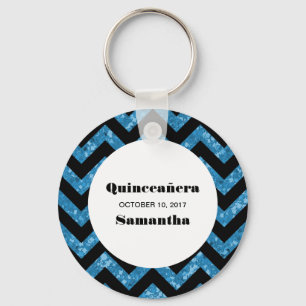 Llavero Quinceañera Keychain, Purpurina de Chevron Azul