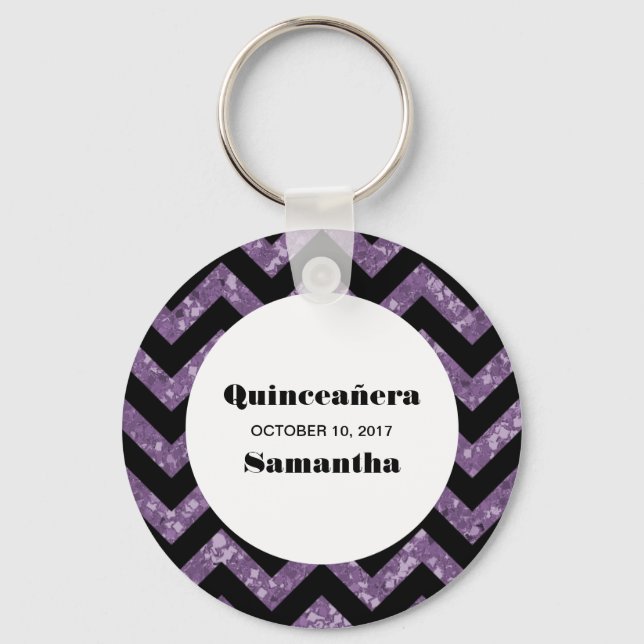 Llavero Quinceañera Keychain Purpurina de violeta (Anverso)