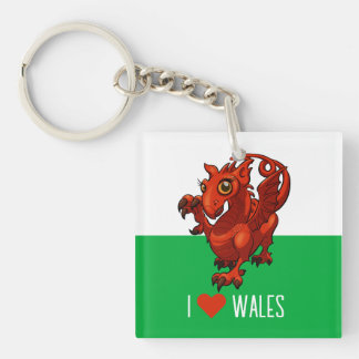 Llavero Quirky Red Dragon I Love Wales Welsh Flag Cartoon