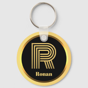 Llavero R Carta monogramada de oro personalizada
