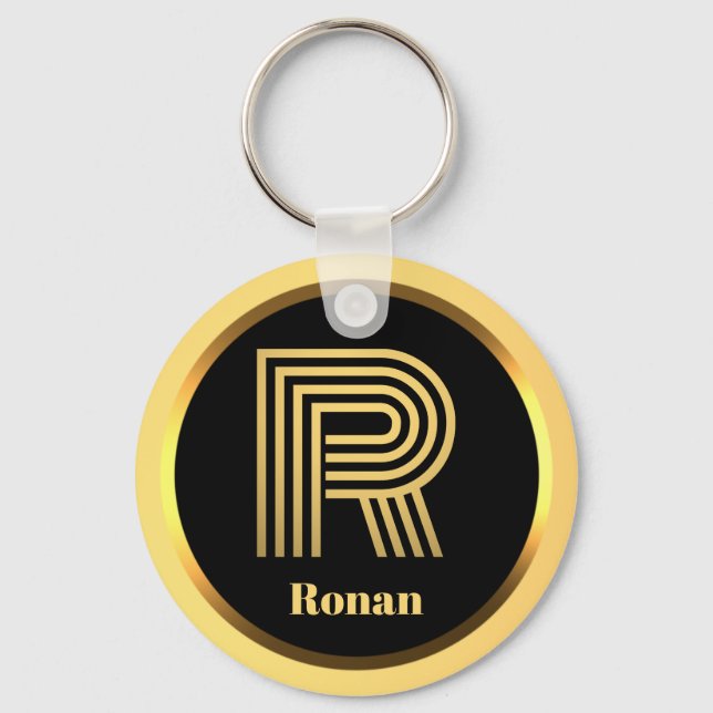 Llavero R Carta monogramada de oro personalizada (Anverso)