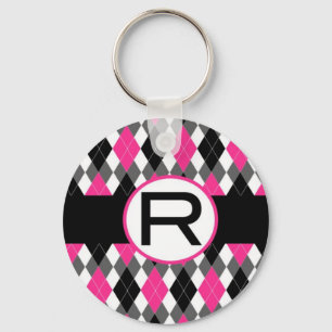 Llavero "R " del monograma de Argyle de las rosas