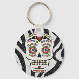 Llavero RAB Rockabilly Sugar Skull en Estampado de Cebra
