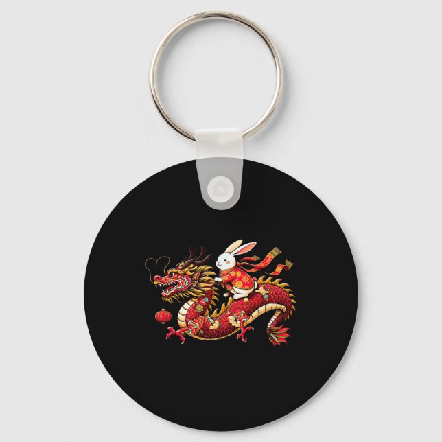 Llavero Rabbit Ride Chinese Dragon Funny Mens Womens Happy (Anverso)
