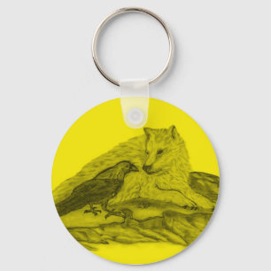 Llavero Rabe mit Wolf schwarz gelb Design