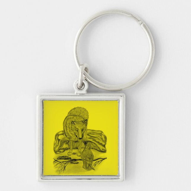 Llavero Rabe mit Wolf schwarz gelb Design (Frente)