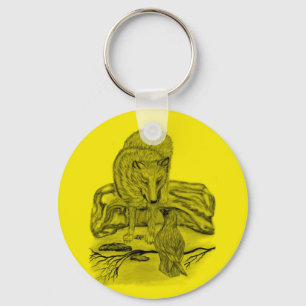 Llavero Rabe mit Wolf schwarz gelb Design