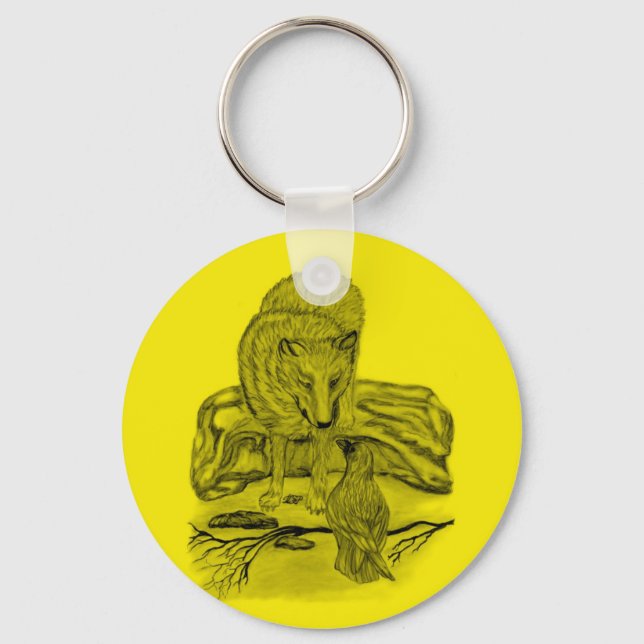 Llavero Rabe mit Wolf schwarz gelb Design (Anverso)