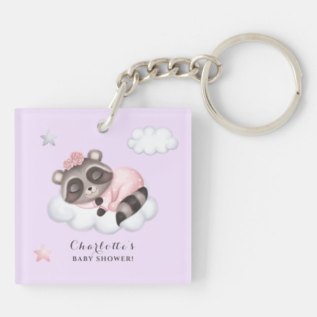 Llavero Raccoon Animal Chica Baby Shower Lavender (Atrás)