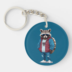 Llavero Raccoon Con Hoodie Funny Carácter Animal De Guay
