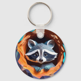 Llavero Raccoon del bebé del arte del papel en 3D del árbo