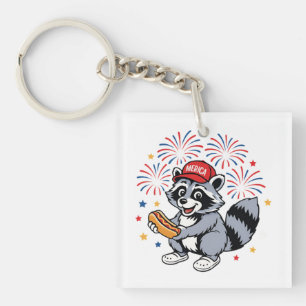 Llavero Raccoon Funny 4 De Julio Patriótico Cute Blanco Ro