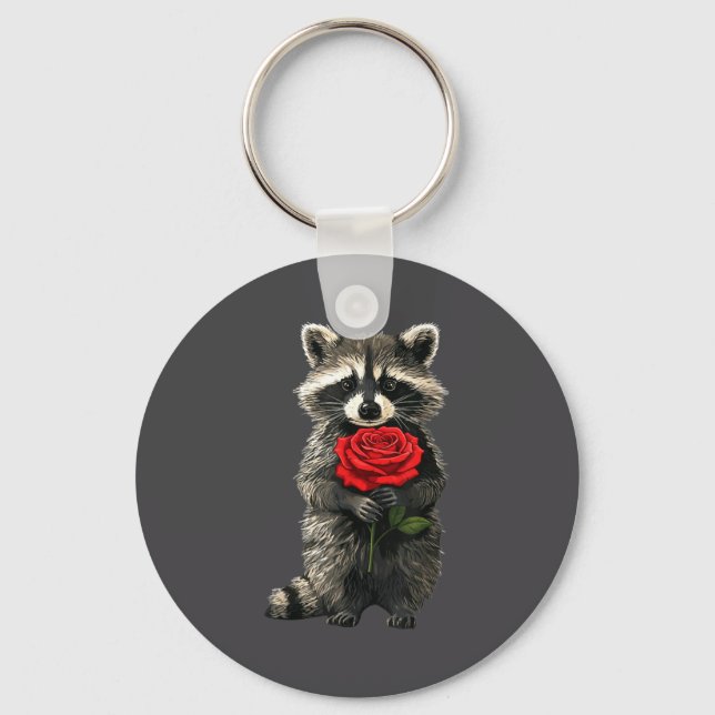 Llavero Raccoon Holding Red Rose Cute Raccoon Valentine An (Anverso)