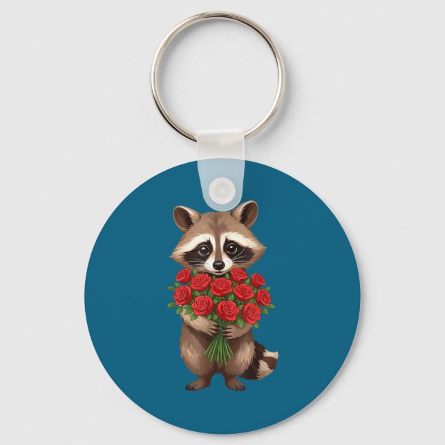 Llavero Raccoon Holding Red Rose Cute Raccoon Valentine An (Anverso)