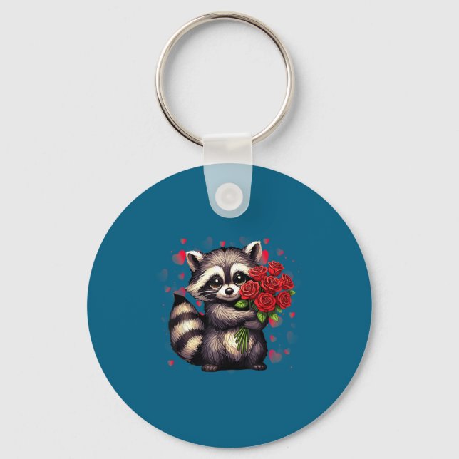 Llavero Raccoon Holding Red Rose Cute Raccoon Valentine An (Anverso)
